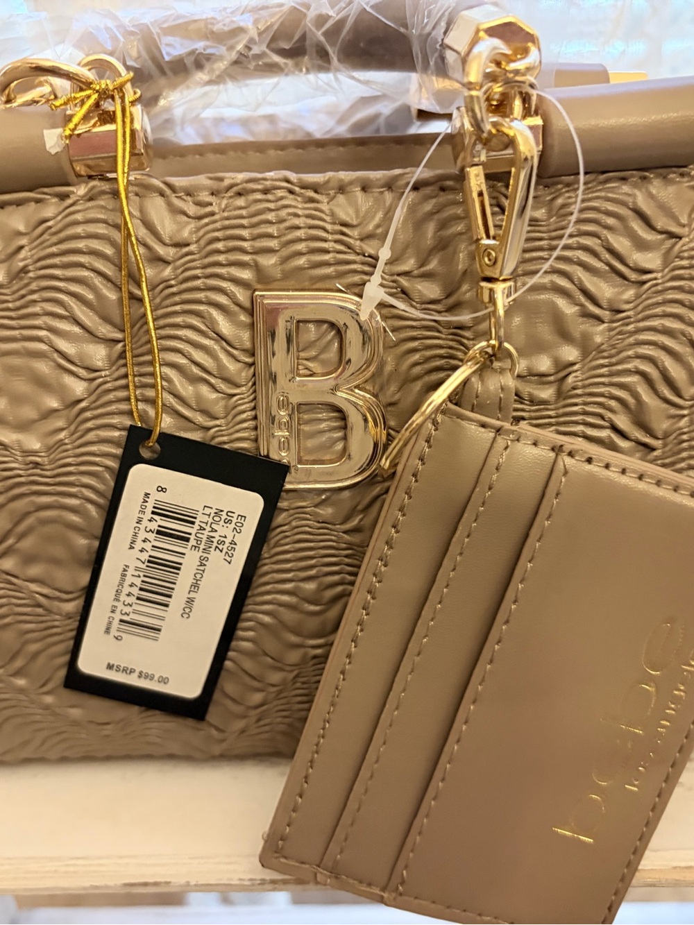 Bebe NWT Signature Satchel Taupe Nature Textured Crossbody Bag w/ Card Holder - Picture 3 of 9